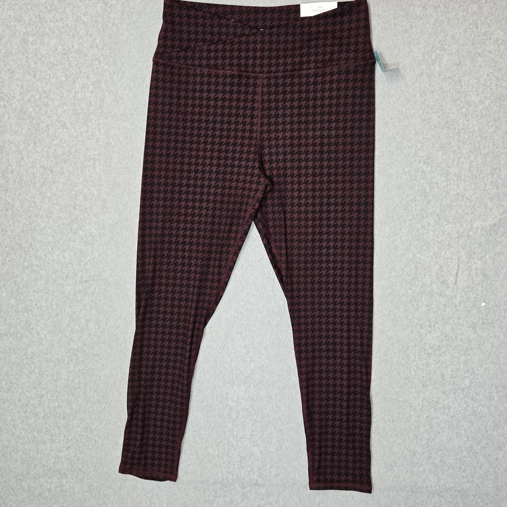 Maurices Women Activewear Pants L Burgundy Legging Houndstooth Luxe NWT
